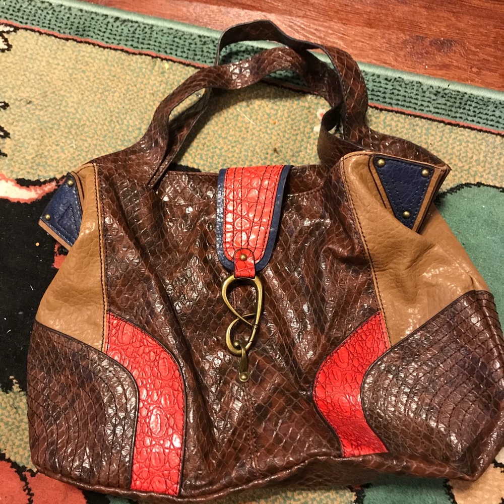 Brown and Red Textured Women's Bag